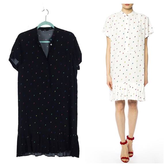 Paul Smith Ice Cream Mini Dress Medium Motif Black Pleated Rainbow Shirtdress - Picture 1 of 14